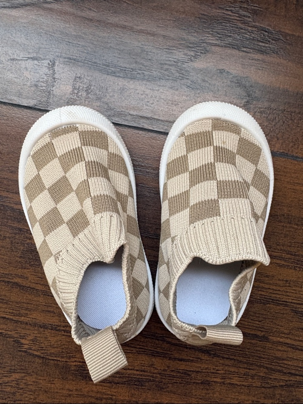 Toddler Slip-On Checkerboard Knit Sneakers in Beige 5 (18-24m)